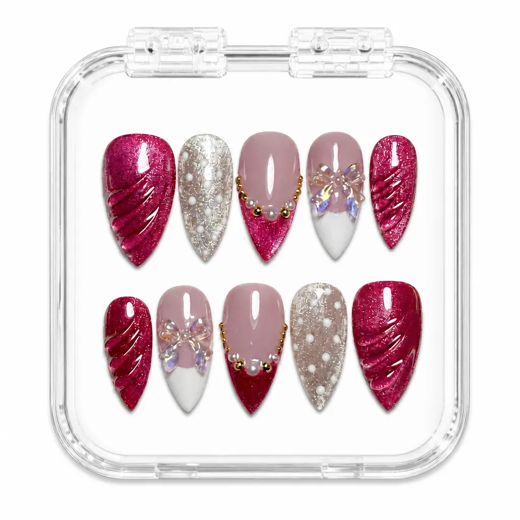 Glimmer Crimson Elegance – Xưởng gia công Nailbox Sỉ thủ công