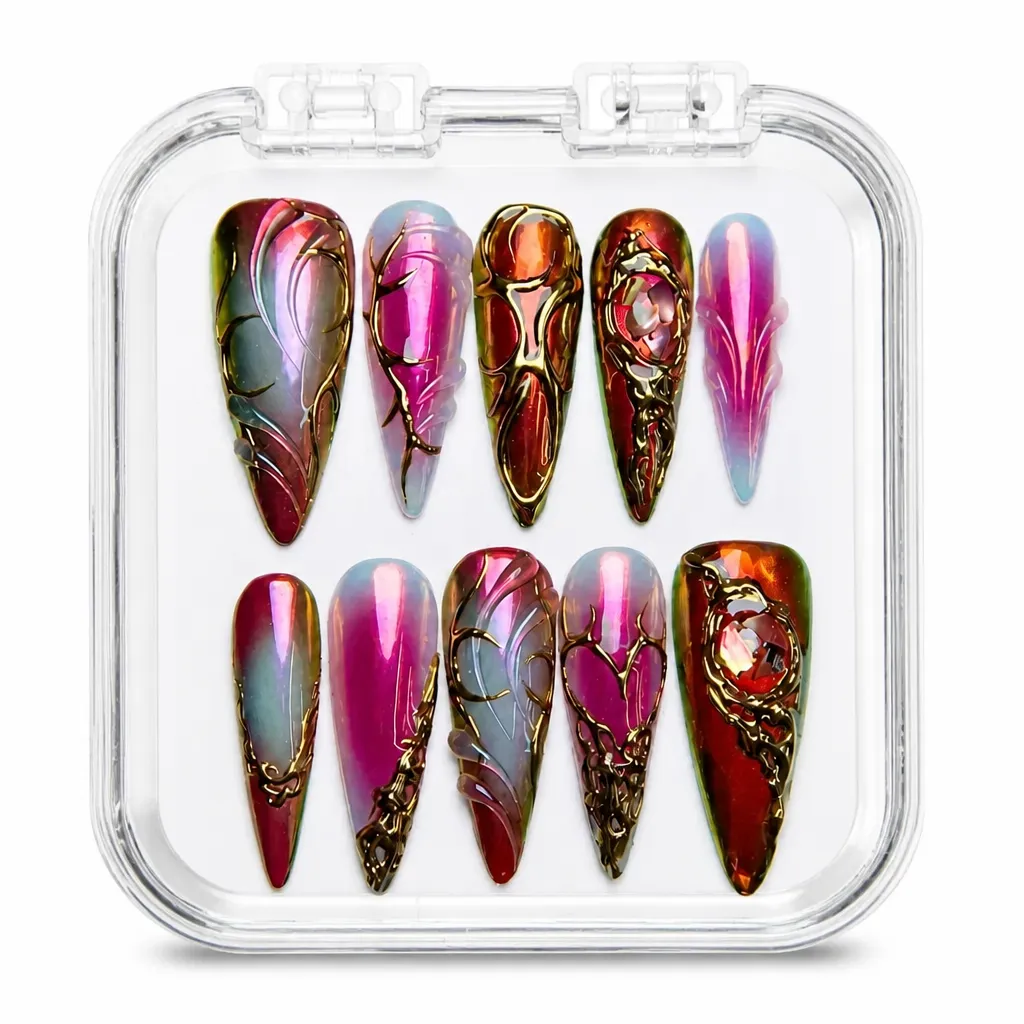 Glimmer Crimson Luxe – Xưởng gia công Nailbox Sỉ thủ công