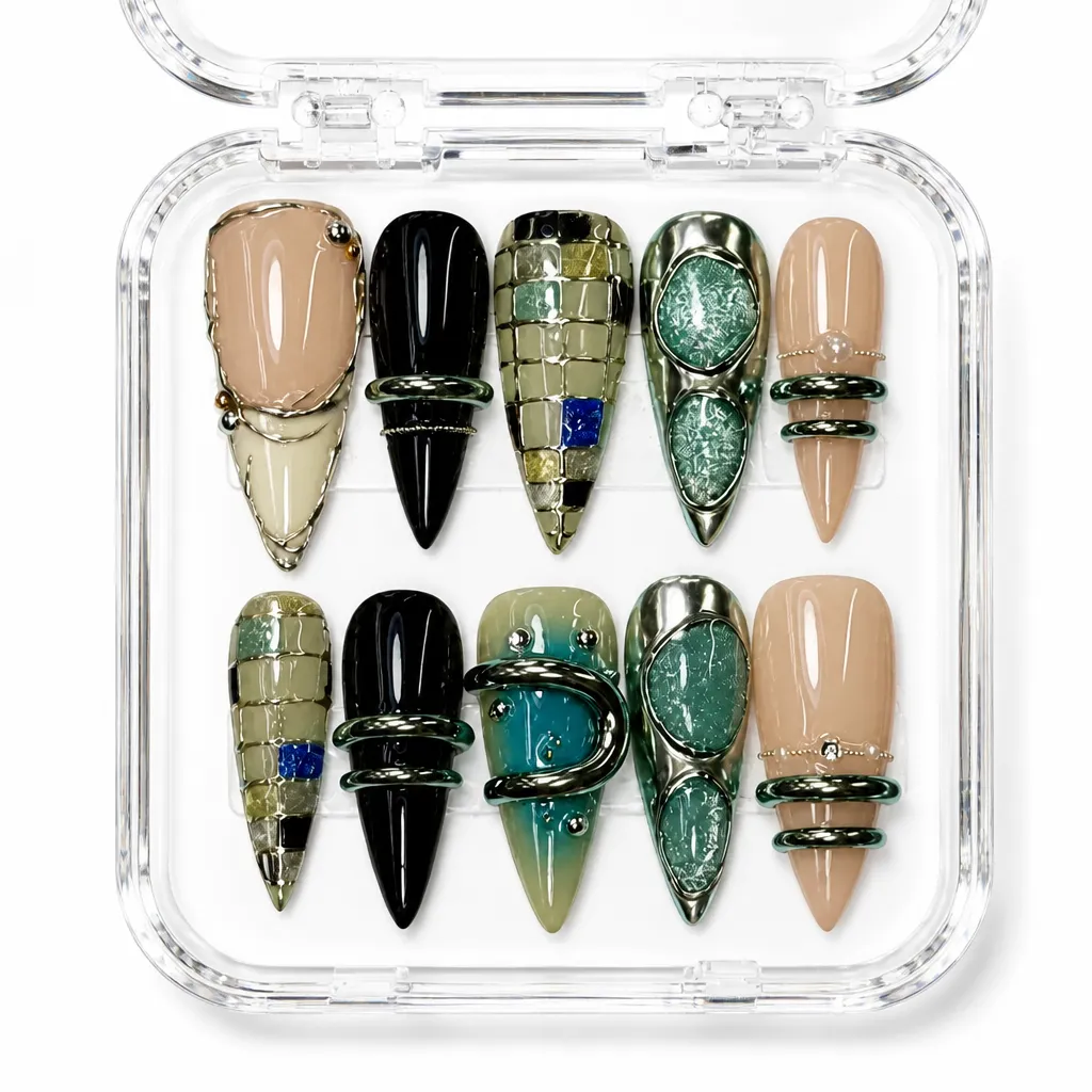 Glimmer Emerald Luxe – Xưởng gia công Nailbox Sỉ thủ công