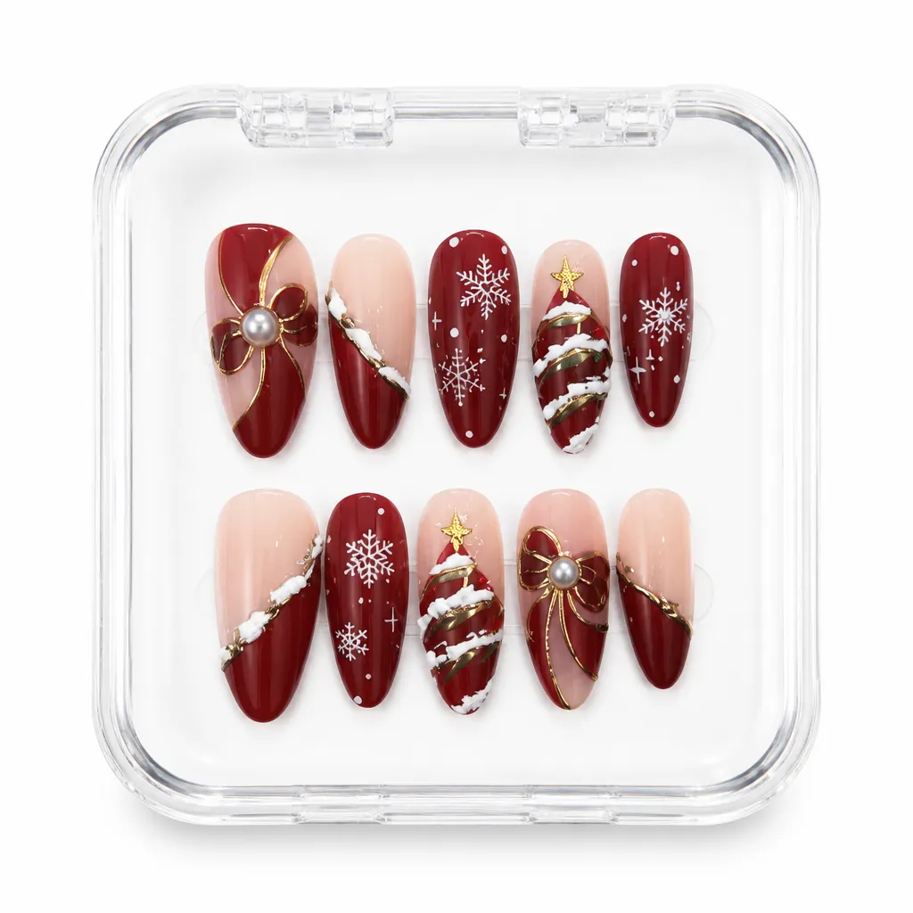 Glossy Burgundy Luxe – Mẫu Nailbox Sỉ Thiết Kế Thủ Công