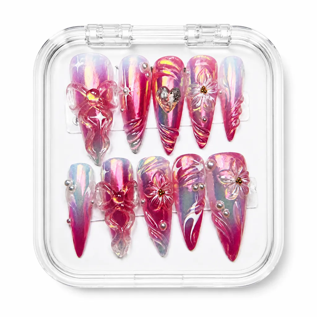 Glossy Crimson Luxe – Xưởng gia công Nailbox Sỉ thủ công