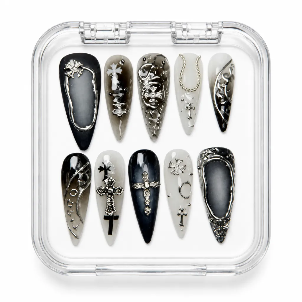 Glossy Obsidian Elegance – Xưởng gia công Nailbox Sỉ thủ công
