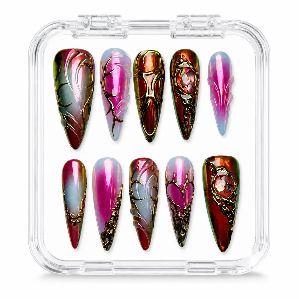 Glow Crimson Luxe – Xưởng gia công Nailbox Sỉ thủ công