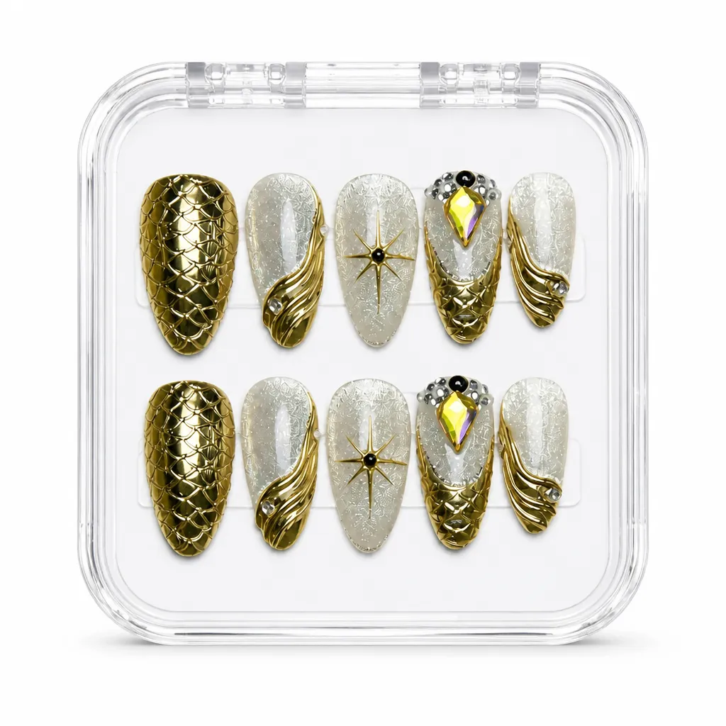 Gold Gilded Elegance – Xưởng gia công Nailbox Sỉ thủ công