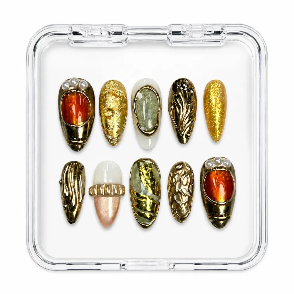 Gold Gilded Luxe – Mẫu Nailbox Sỉ Thiết Kế Thủ Công
