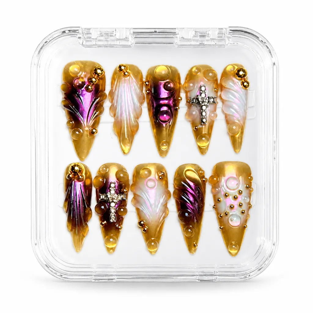 Gold Ombre Stiletto – Xưởng gia công Nailbox Sỉ thủ công