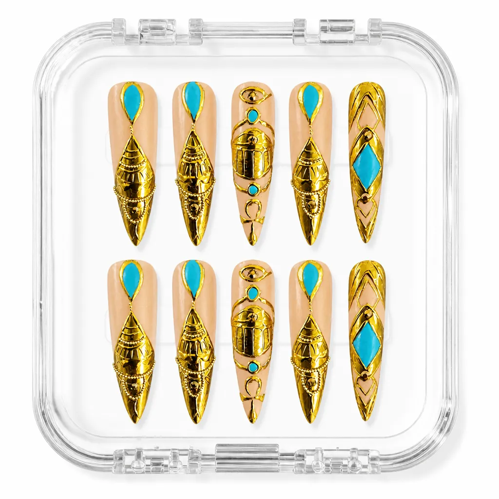 Gold Turquoise Stiletto – Xưởng gia công Nailbox Sỉ thủ công
