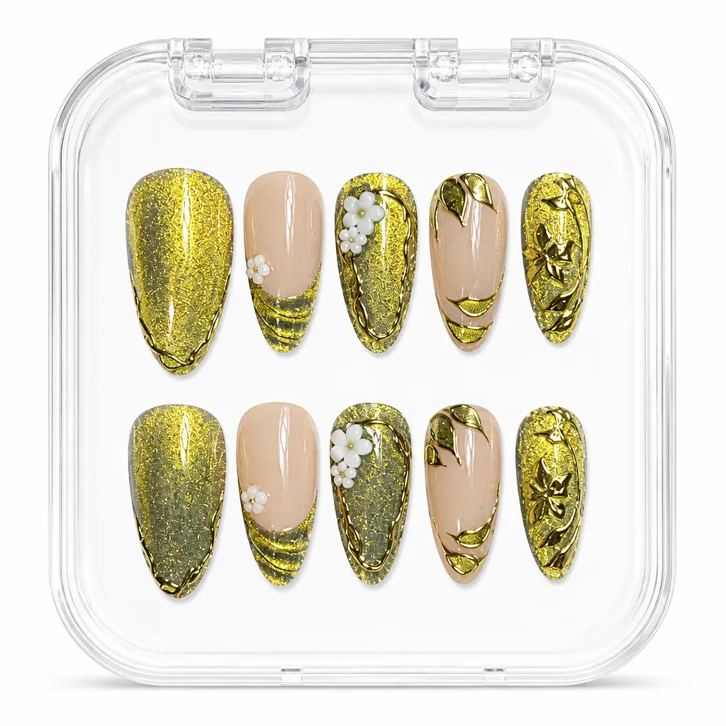 Golden Bloom Cat-Eye – Xưởng gia công Nailbox Sỉ thủ công