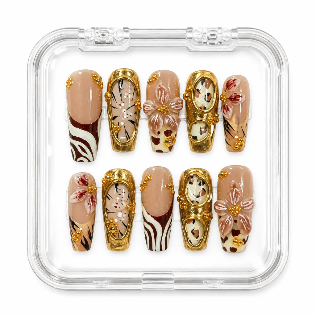 Golden Bloom Coffin – Mẫu Nailbox Sỉ Thiết Kế Thủ Công