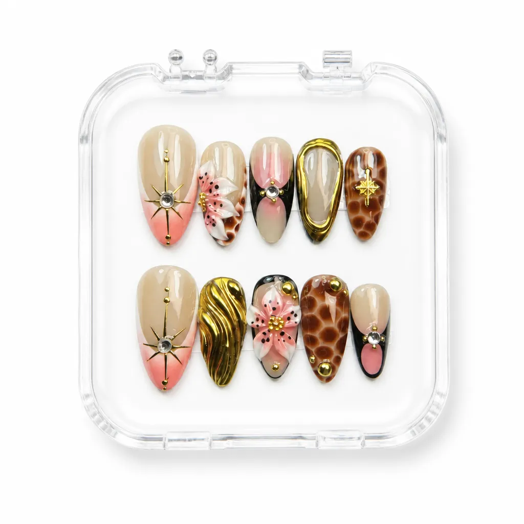 Golden Blossom Elegance – Xưởng gia công Nailbox Sỉ thủ công