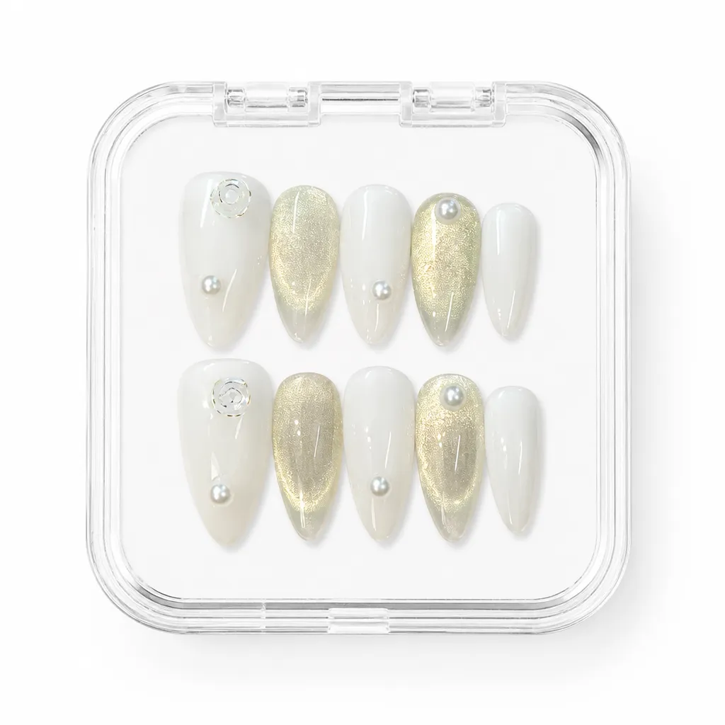 Golden Elegance Almond – Xưởng gia công Nailbox Sỉ thủ công