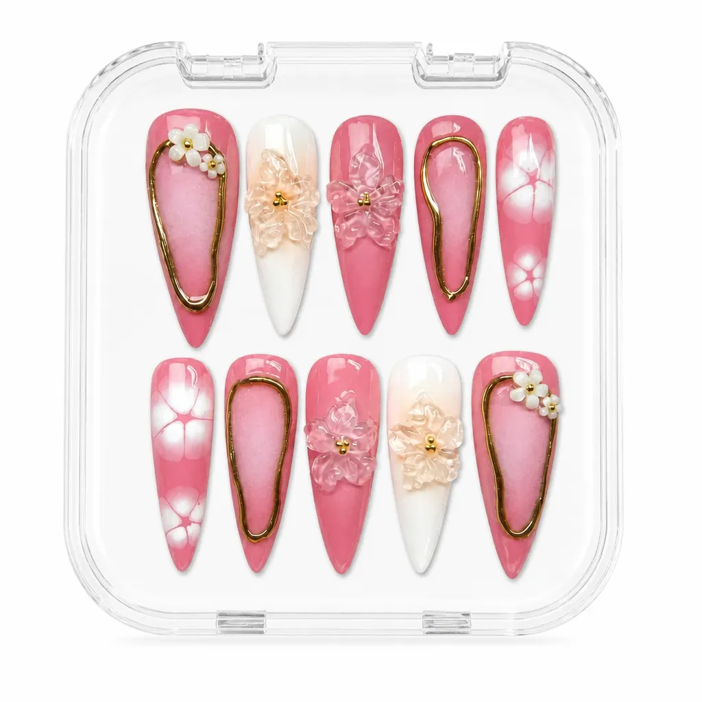 Golden Floral Elegance – Xưởng gia công Nailbox Sỉ thủ công