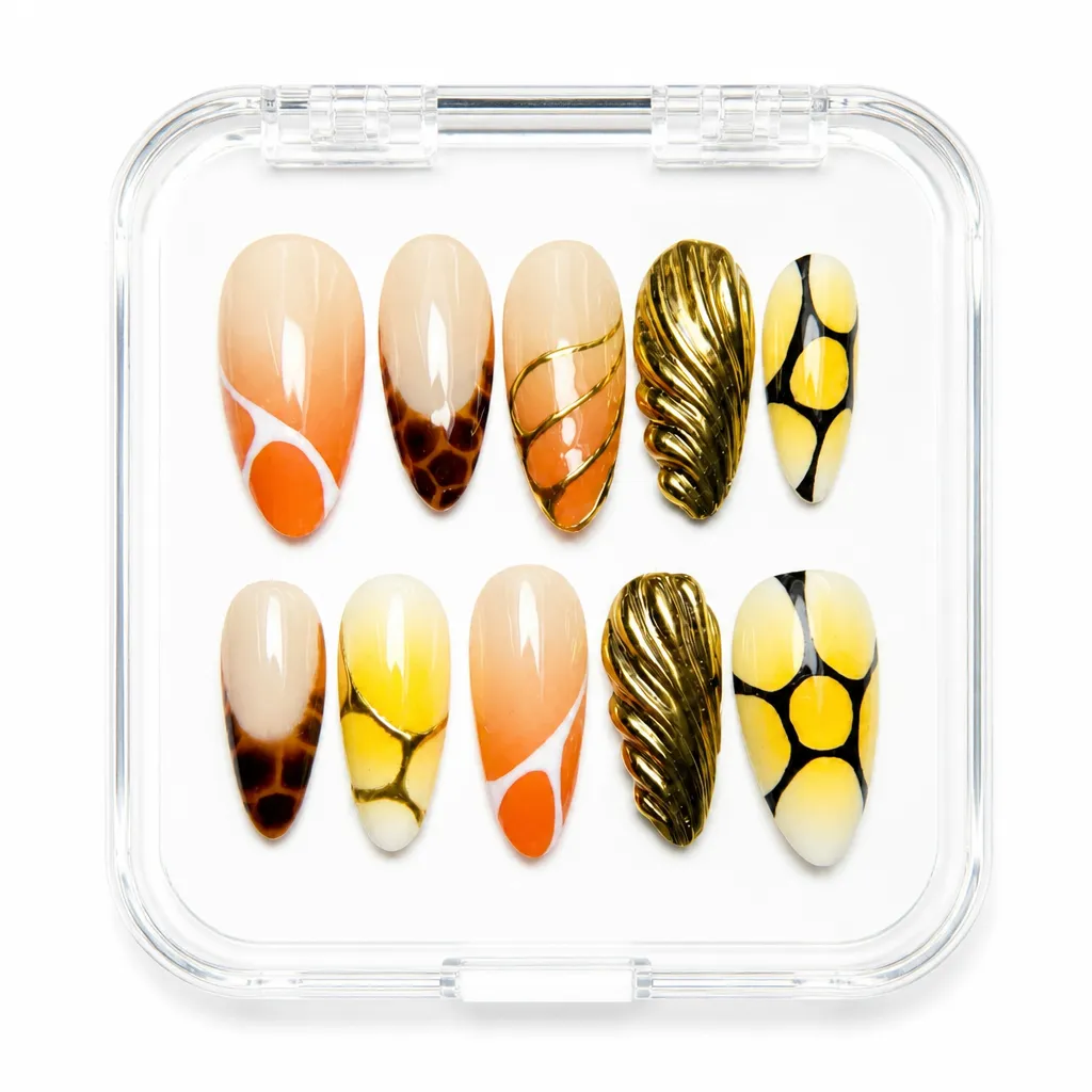 Golden Geometry Almond – Xưởng gia công Nailbox Sỉ thủ công