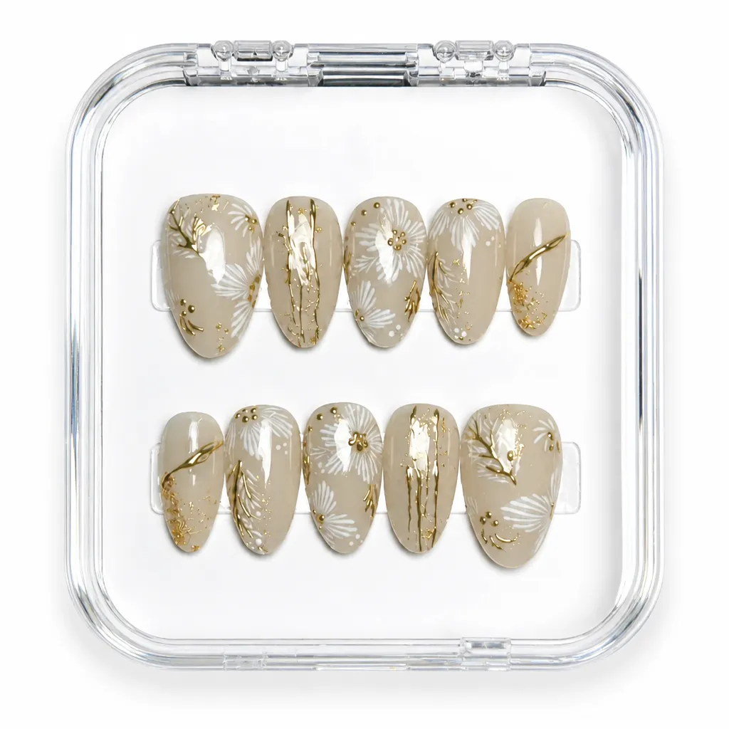 Golden Luxe Almond – Xưởng gia công Nailbox Sỉ thủ công