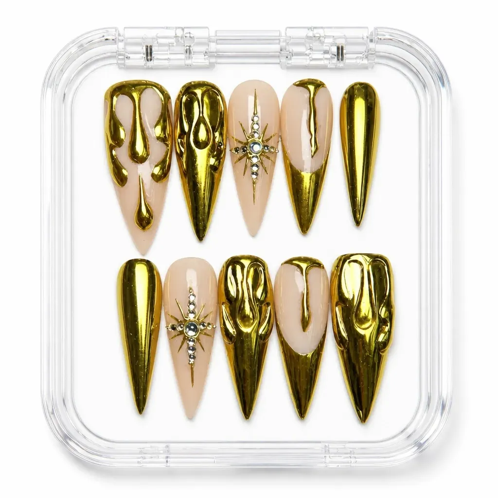 Golden Noir Elegance – Xưởng gia công Nailbox Sỉ thủ công