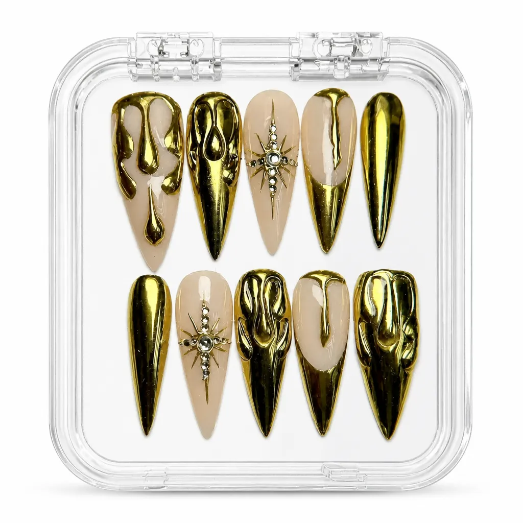 Golden Obsidian Stiletto – Xưởng gia công Nailbox Sỉ thủ công