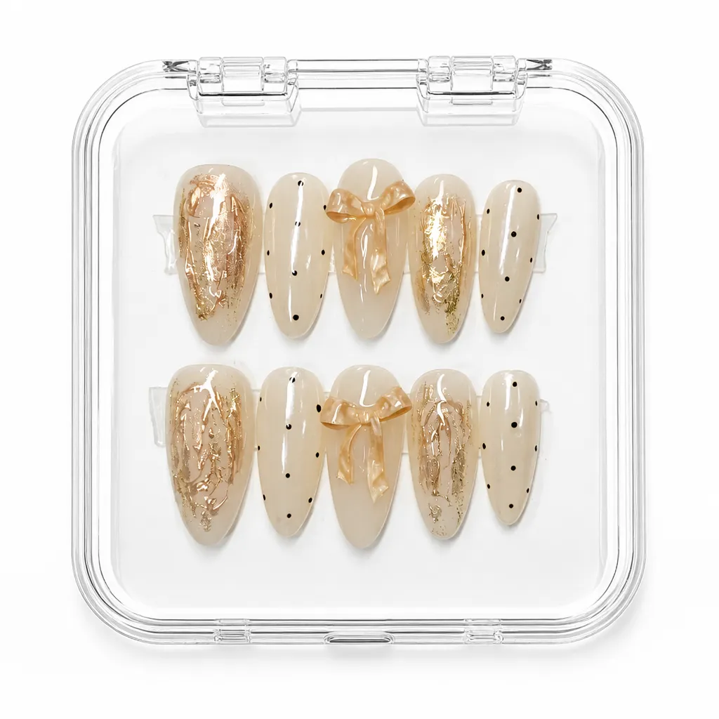 Golden Polka Ribbon – Xưởng gia công Nailbox Sỉ thủ công