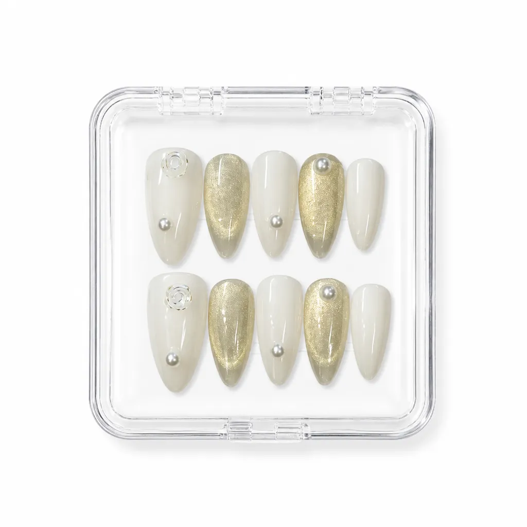 Golden Shimmer Elegance – Xưởng gia công Nailbox Sỉ thủ công