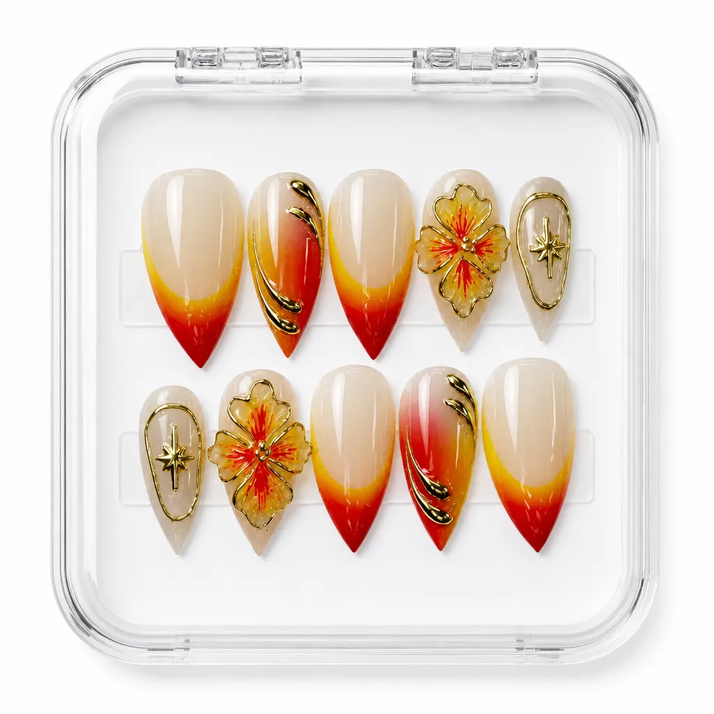 Golden Sunset Bloom – Xưởng gia công Nailbox Sỉ thủ công