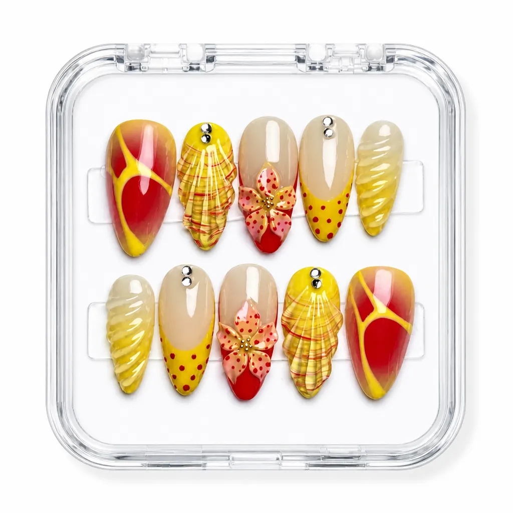 Golden Sunset Elegance – Xưởng gia công Nailbox Sỉ thủ công