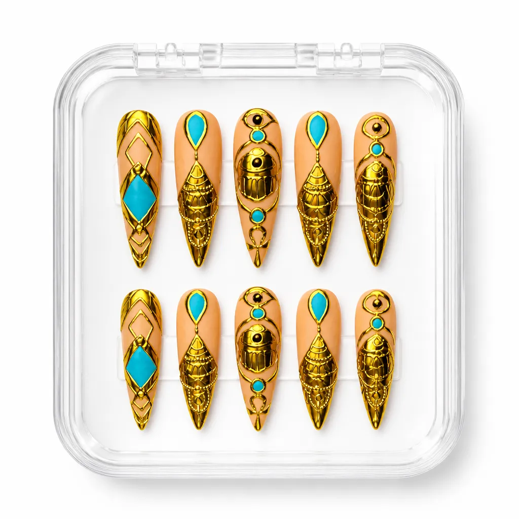 Golden Turquoise Stiletto – Xưởng gia công Nailbox Sỉ thủ công
