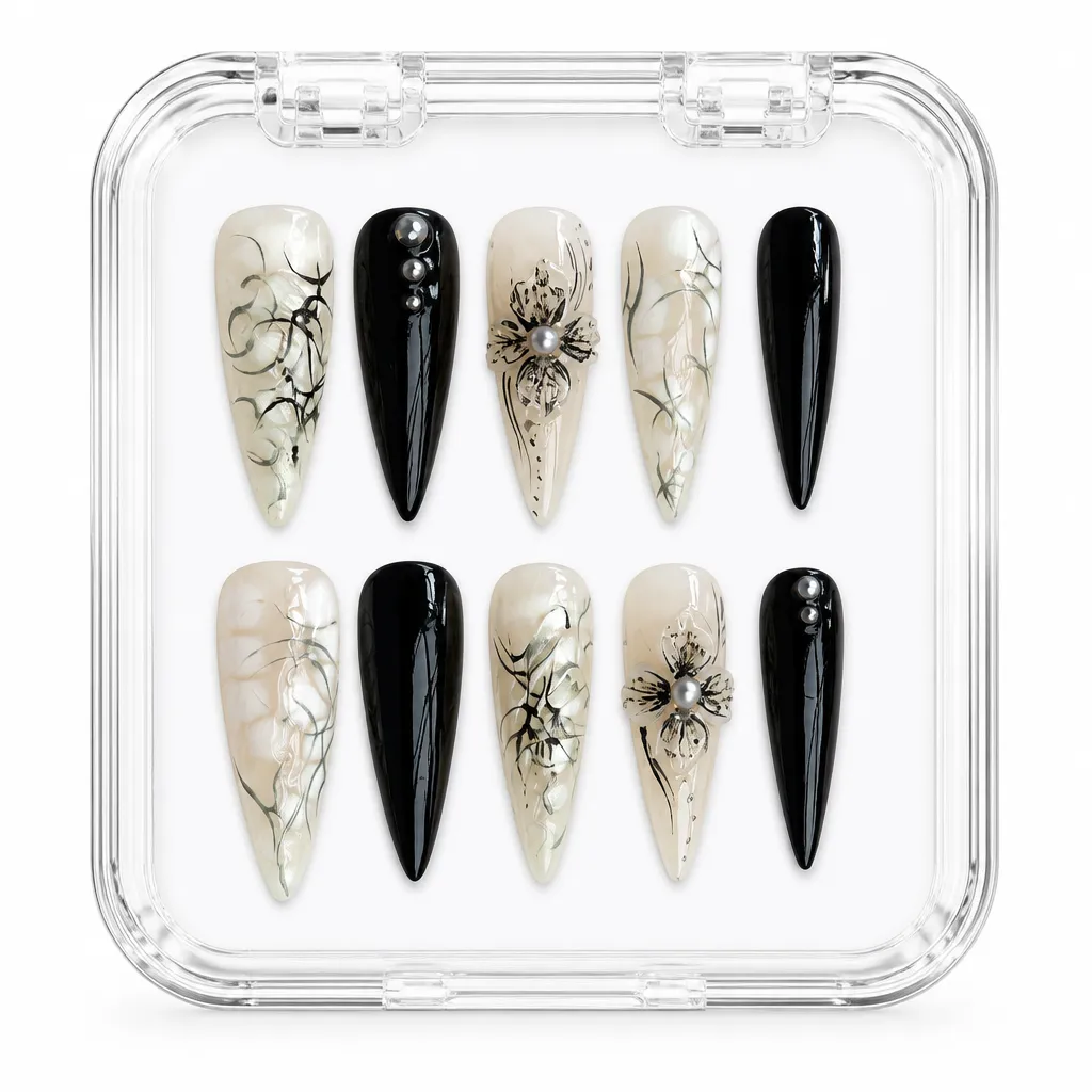 Gothic Bloom Stiletto – Xưởng gia công Nailbox Sỉ thủ công