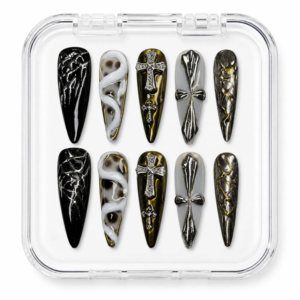 Gothic Chrome Crosses – Xưởng gia công Nailbox Sỉ thủ công