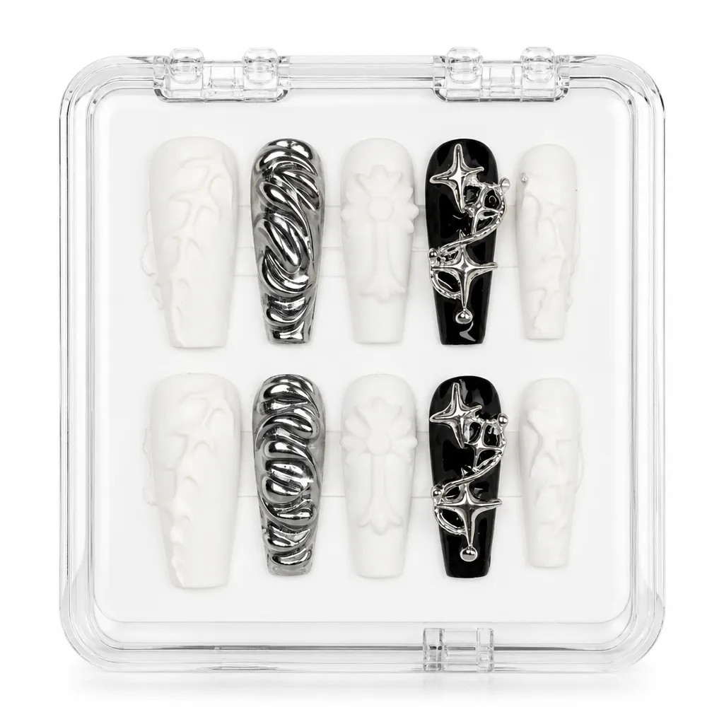 Gothic Chrome Elegance – Xưởng gia công Nailbox Sỉ thủ công