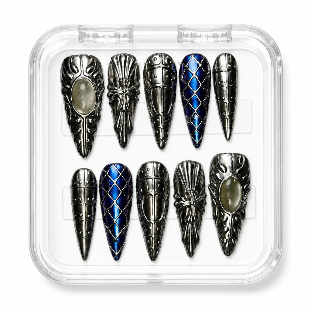 Gothic Chrome Knight – Xưởng gia công Nailbox Sỉ thủ công