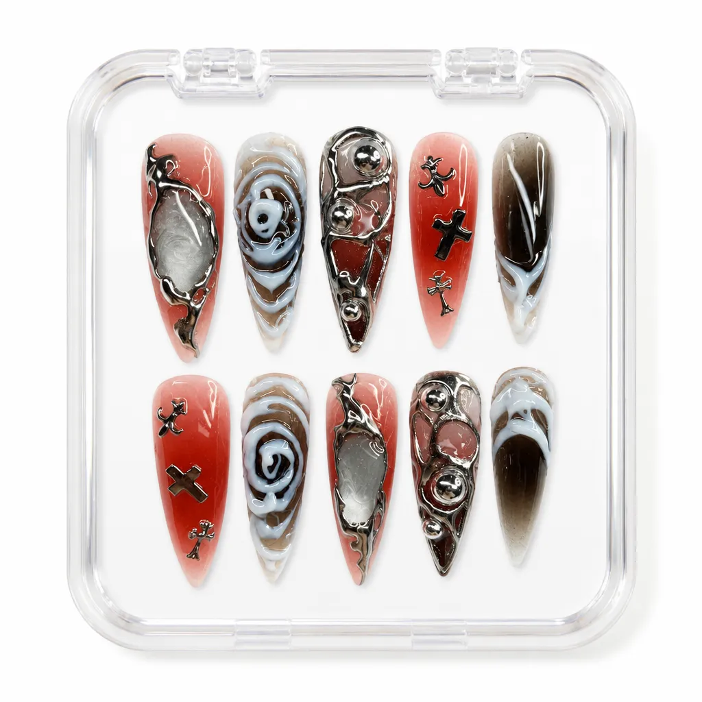 Gothic Chrome Rose – Xưởng gia công Nailbox Sỉ thủ công