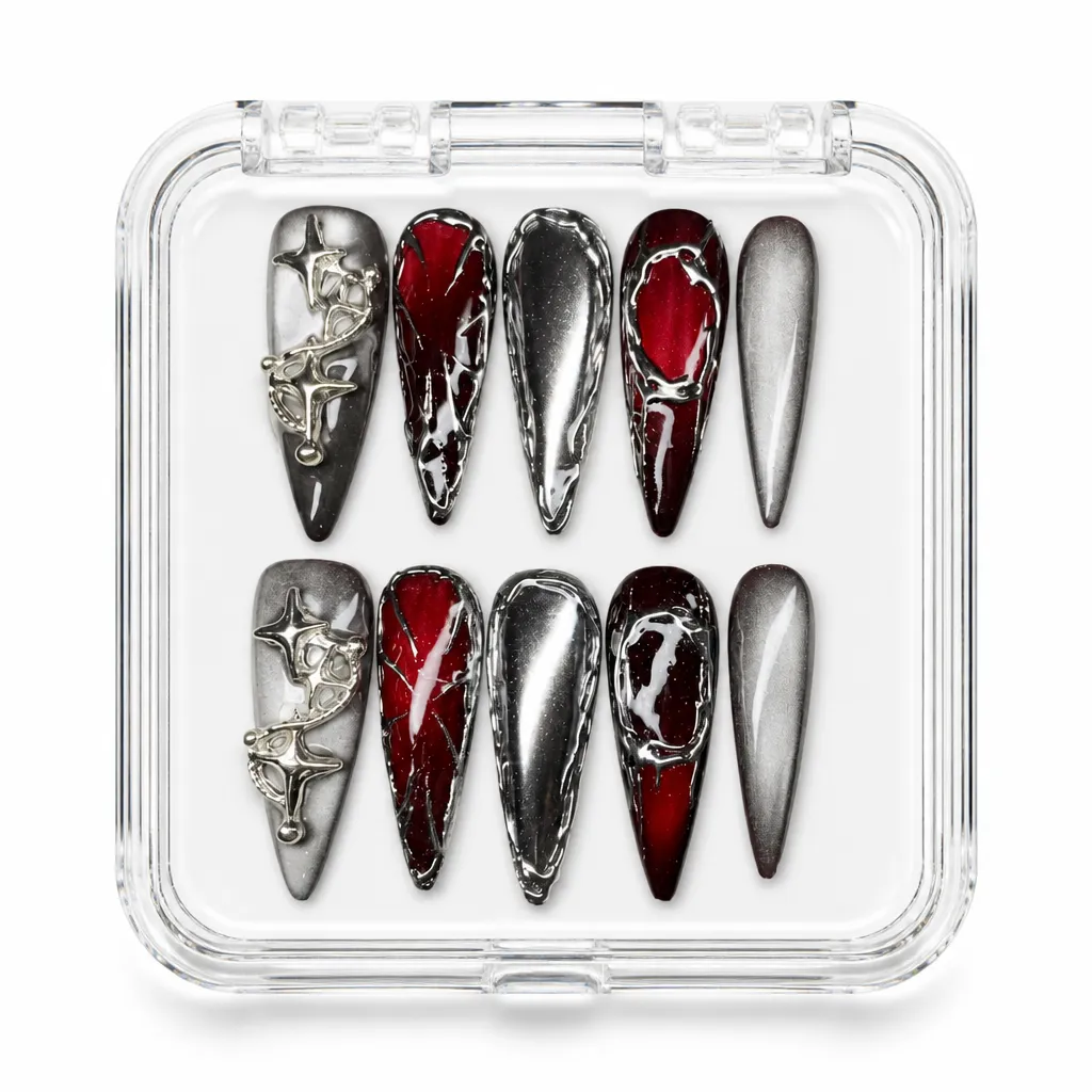 Gothic Chrome Stiletto – Xưởng gia công Nailbox Sỉ thủ công