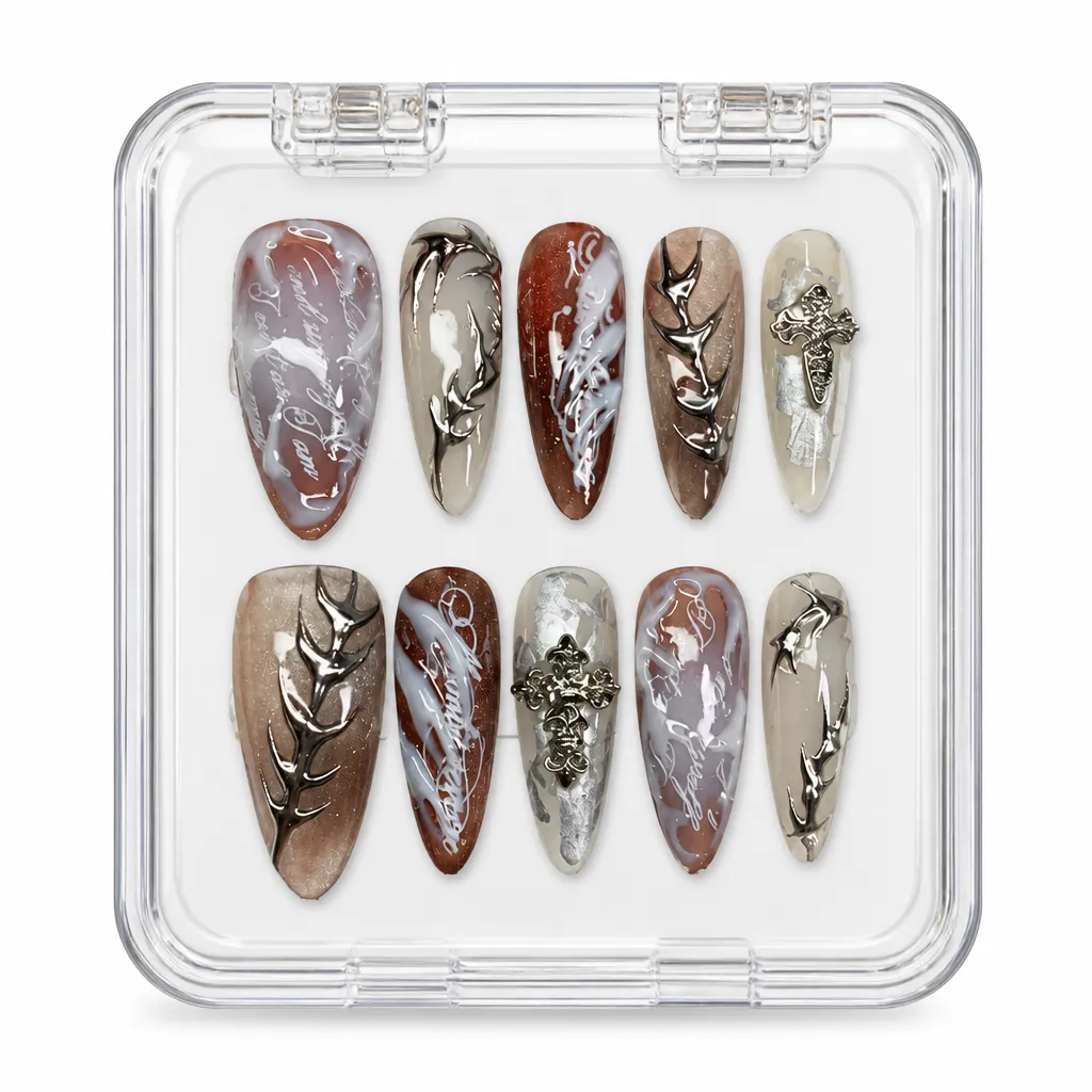 Gothic Chrome Whisper – Xưởng gia công Nailbox Sỉ thủ công