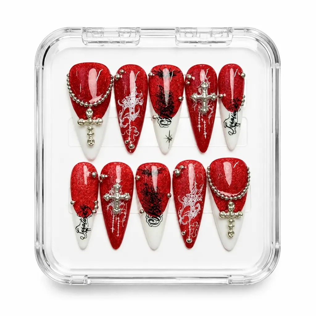 Gothic Crimson Cross – Xưởng gia công Nailbox Sỉ thủ công