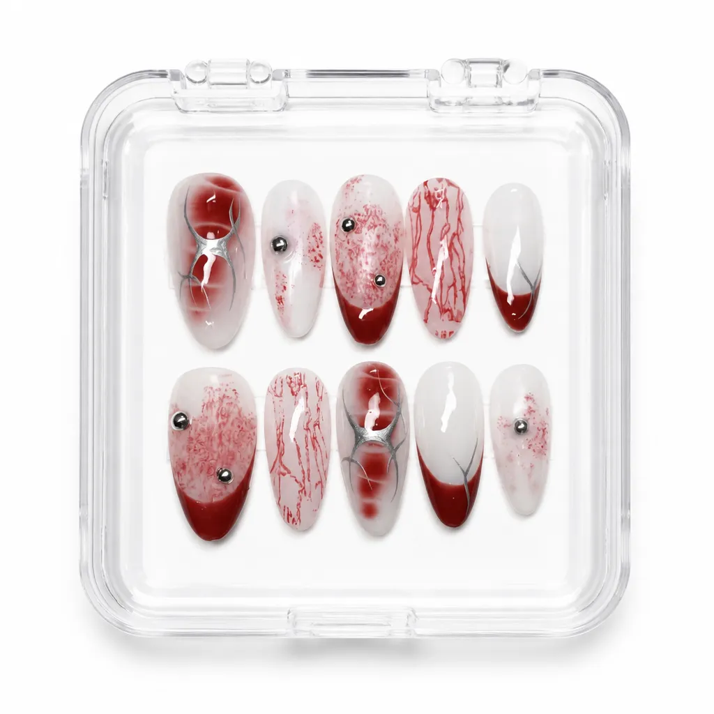 Gothic Crimson Veins – Xưởng gia công Nailbox Sỉ thủ công