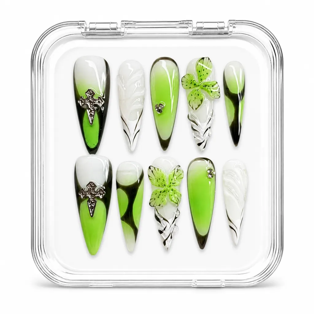 Gothic Lime Stiletto – Xưởng gia công Nailbox Sỉ thủ công