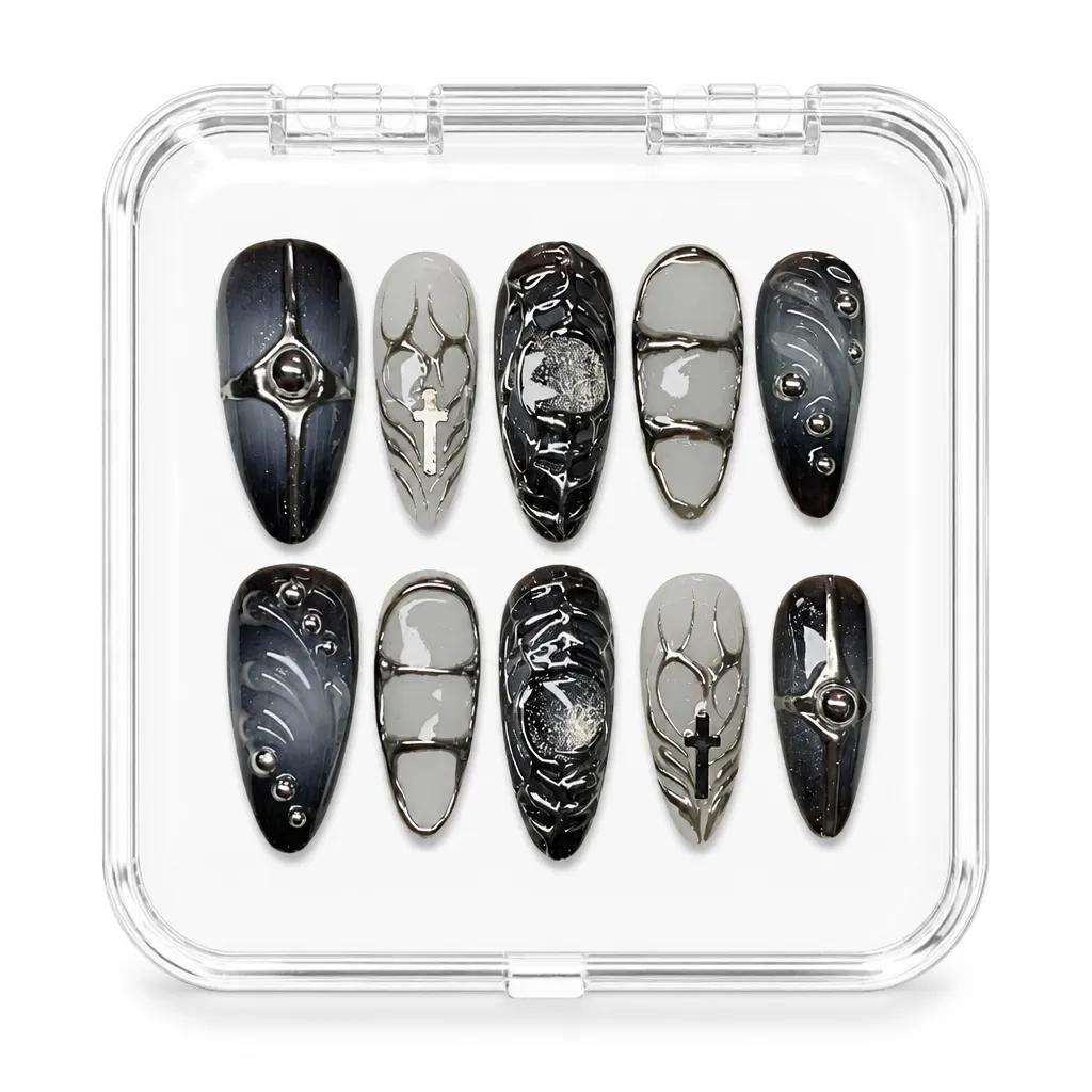 Gothic Obsidian Cross – Xưởng gia công Nailbox Sỉ thủ công