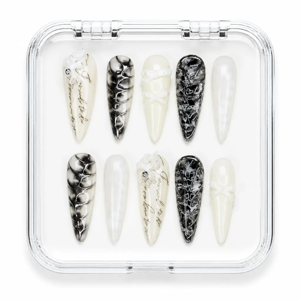 Gothic Ribbon Elegance – Xưởng gia công Nailbox Sỉ thủ công