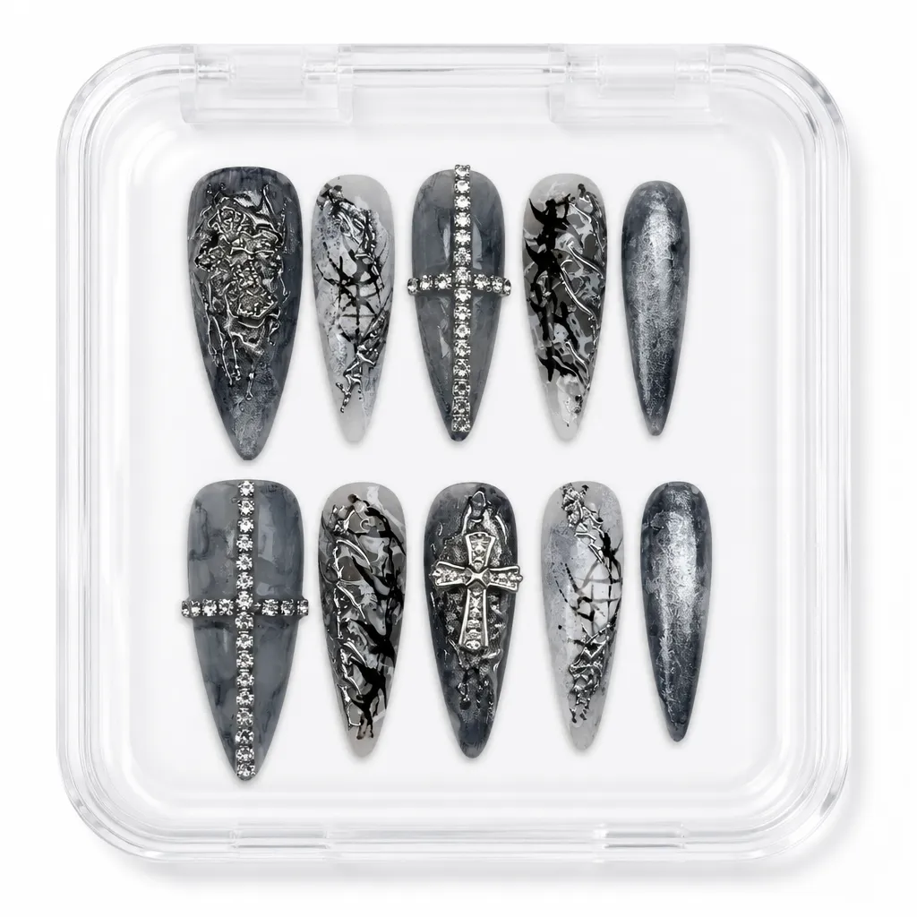 Gothic Silver Crosses – Xưởng gia công Nailbox Sỉ thủ công