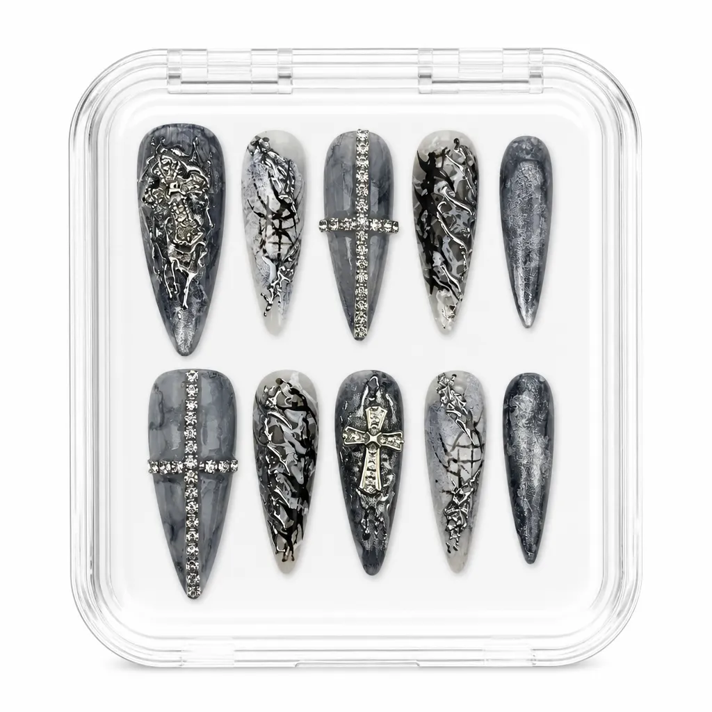Gothic Sparkle Cross – Xưởng gia công Nailbox Sỉ thủ công