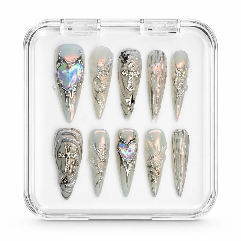 Holographic Cyber Heart – Xưởng gia công Nailbox Sỉ thủ công