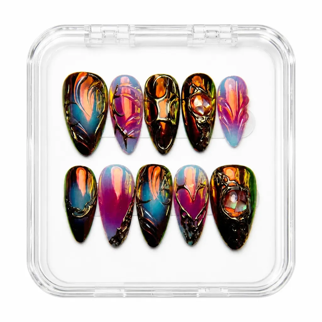 Iridescent Obsidian – Mẫu Nailbox Sỉ Thiết Kế Thủ Công