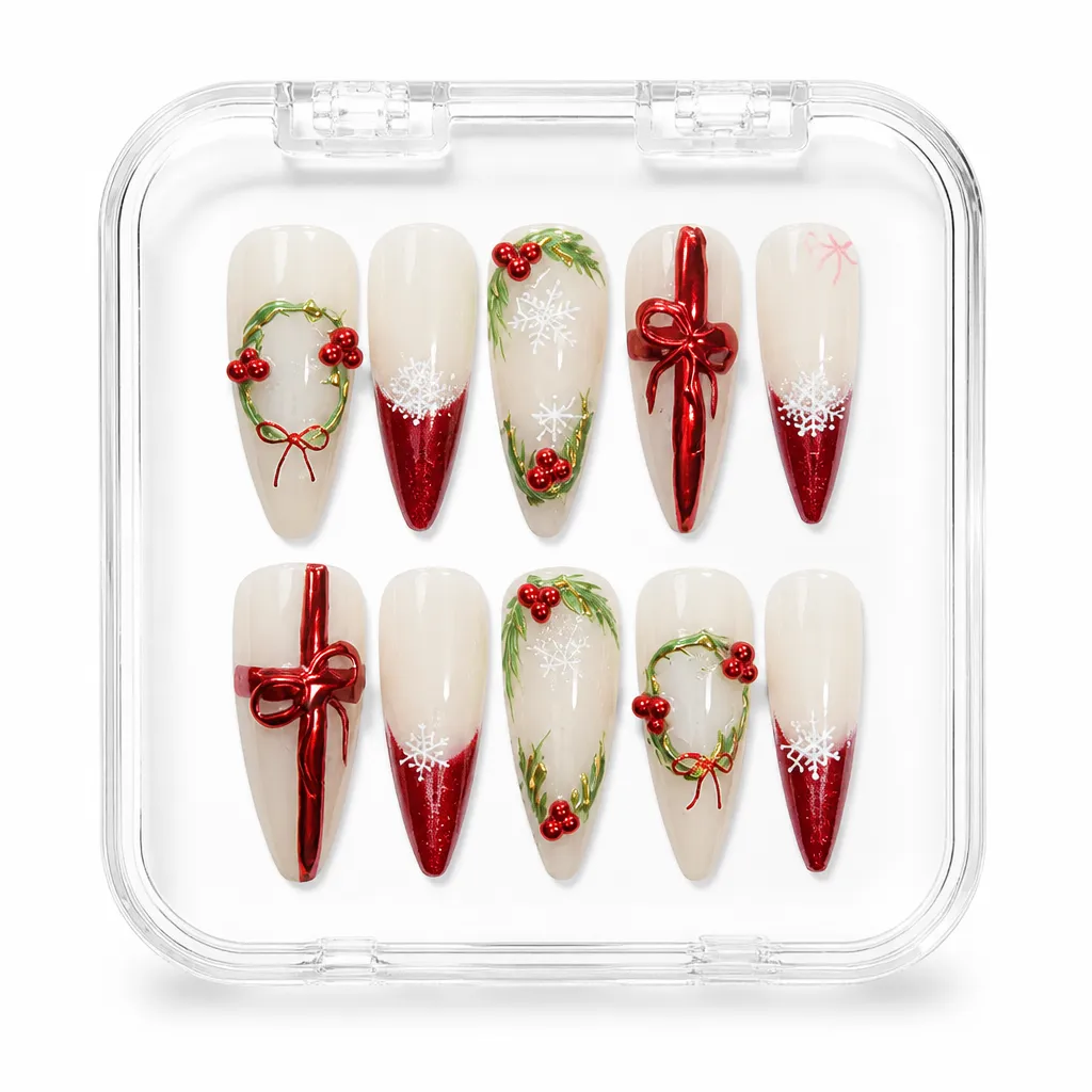 Ivory Crimson Sparkle – Mẫu Nailbox Sỉ Thiết Kế Thủ Công