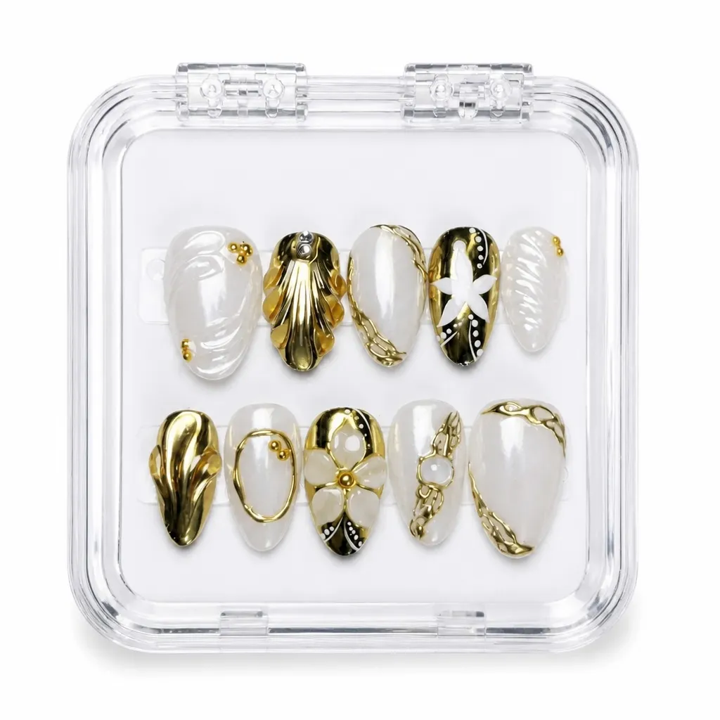 Ivory Gold Elegance – Xưởng gia công Nailbox Sỉ thủ công