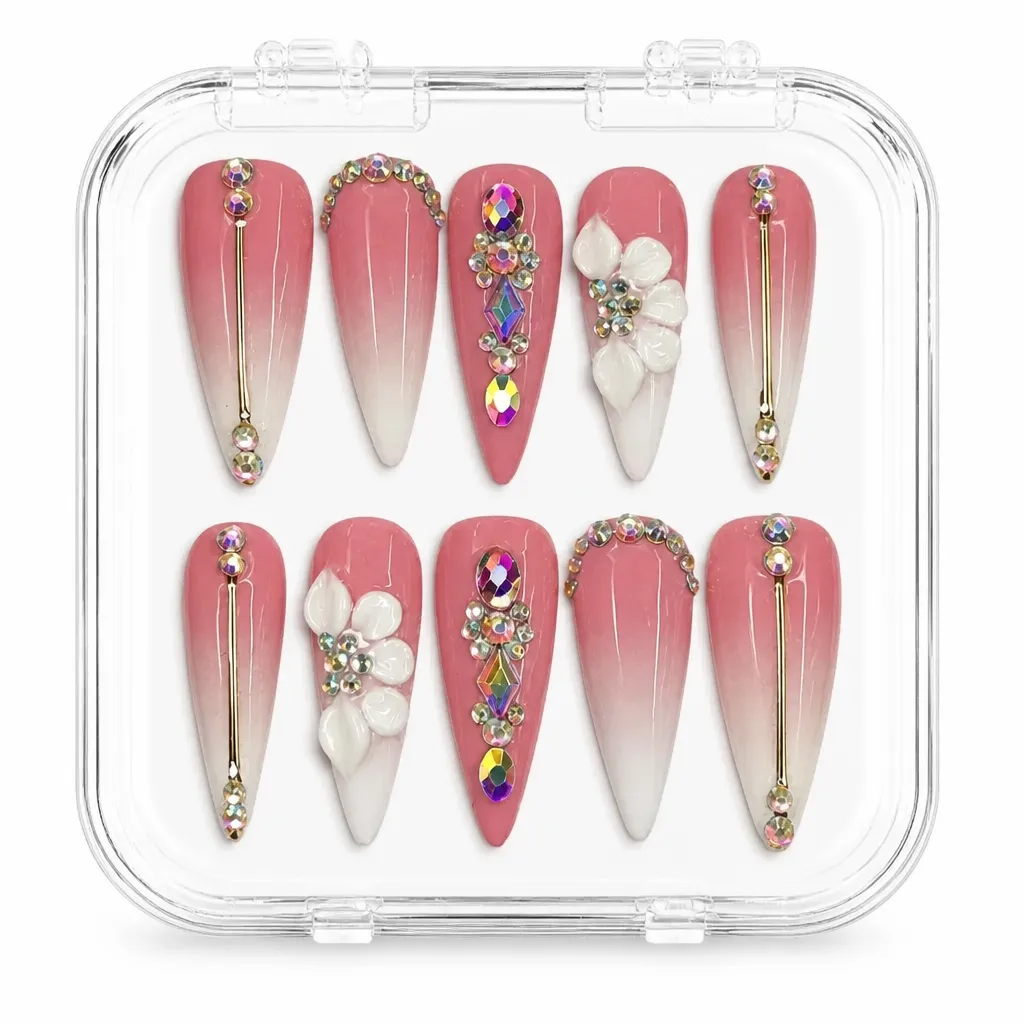 Jeweled Ombre Stiletto – Xưởng gia công Nailbox Sỉ thủ công