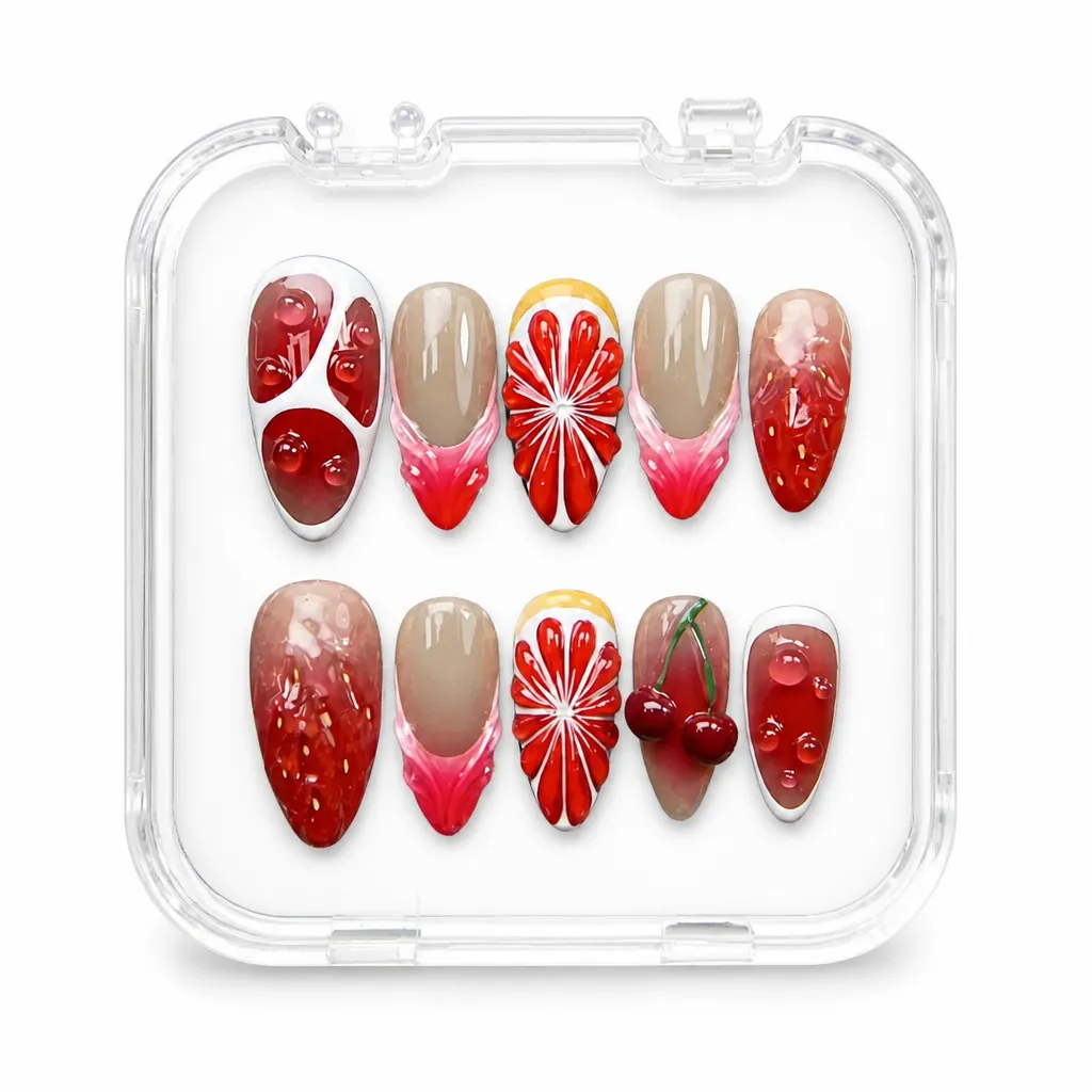 Juicy Ruby Citrus – Mẫu Nailbox Sỉ Thiết Kế Thủ Công