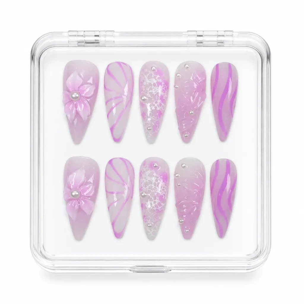 Lavender Lace Whispers – Xưởng gia công Nailbox Sỉ thủ công