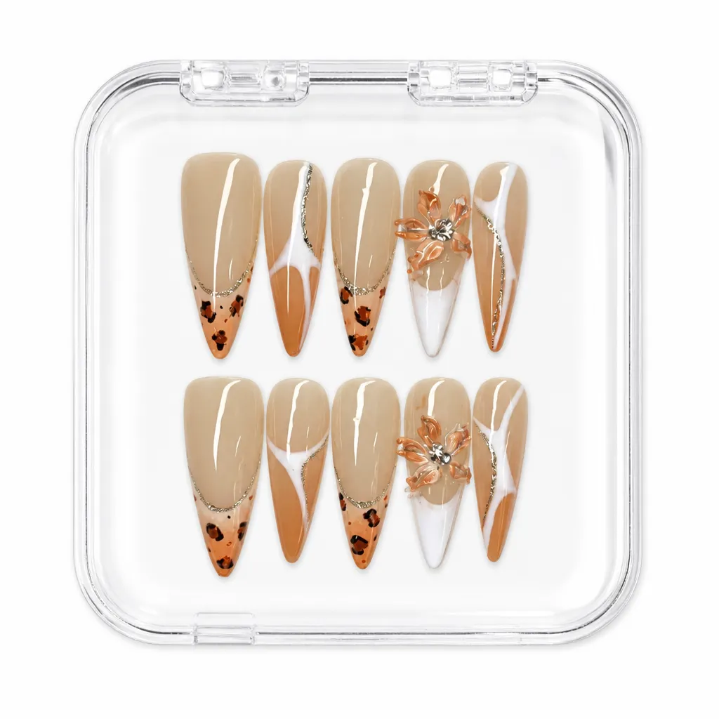 Leopard Bloom Almond – Xưởng gia công Nailbox Sỉ thủ công