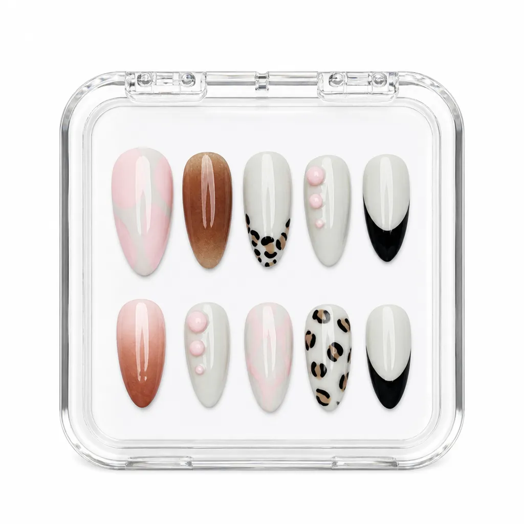 Leopard Luxe Almond – Xưởng gia công Nailbox Sỉ thủ công