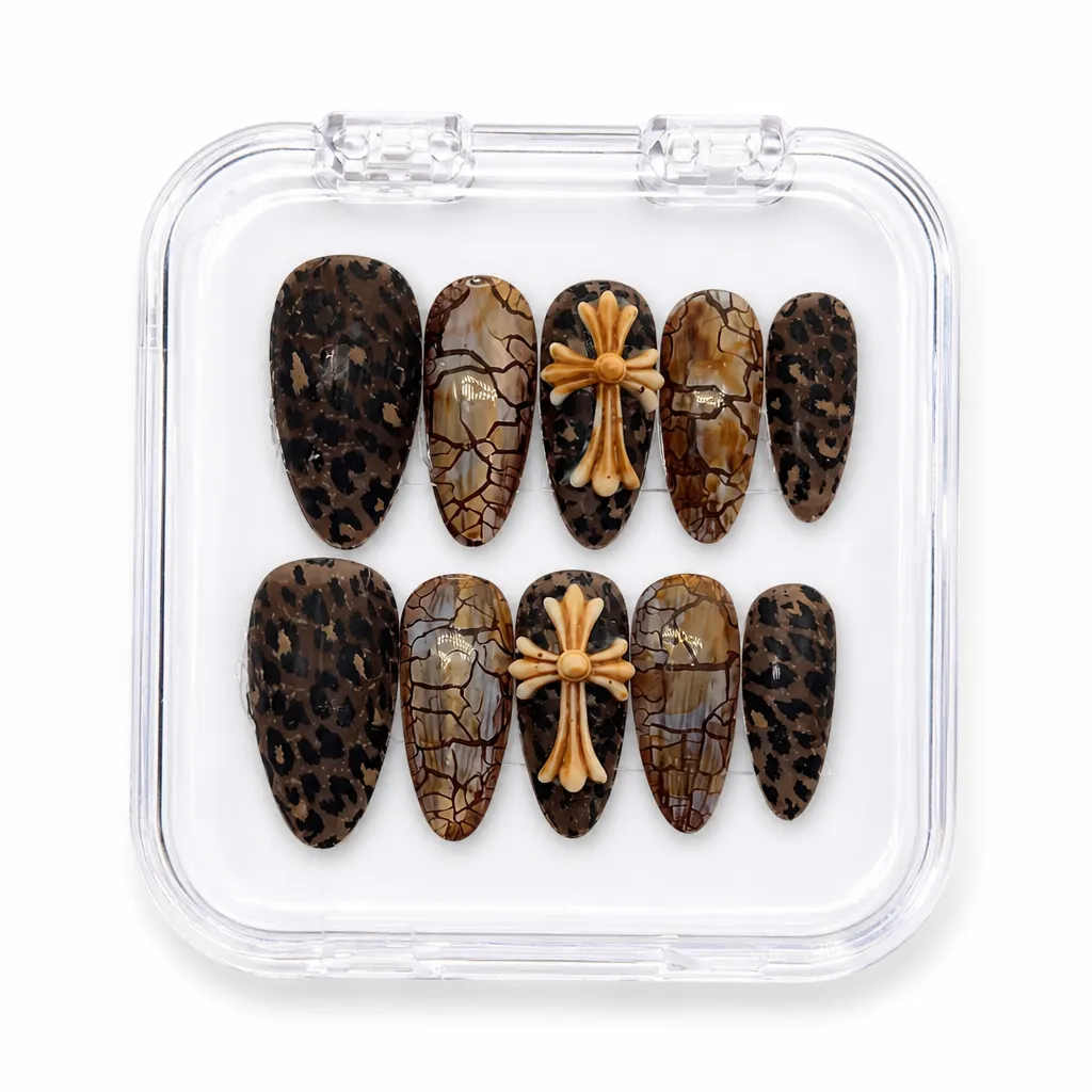 Leopard Petrified Cross – Xưởng gia công Nailbox Sỉ thủ công