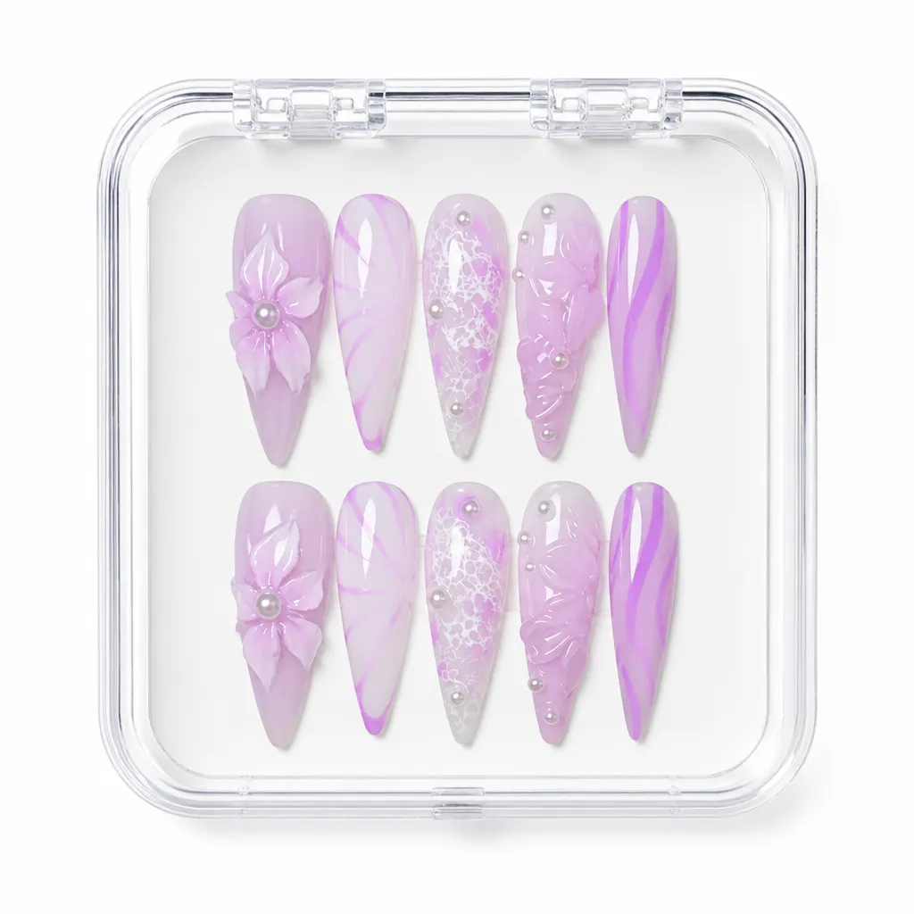 Lilac Lace Whimsy – Xưởng gia công Nailbox Sỉ thủ công